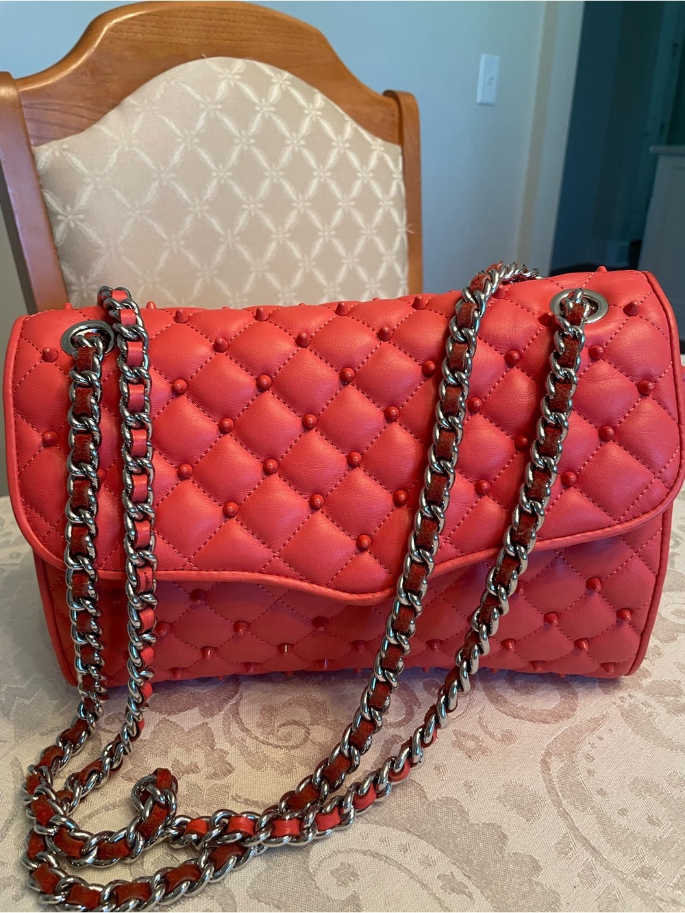 Rebecca Minkoff Quilted Chain Shoulder Bag - Coral Red